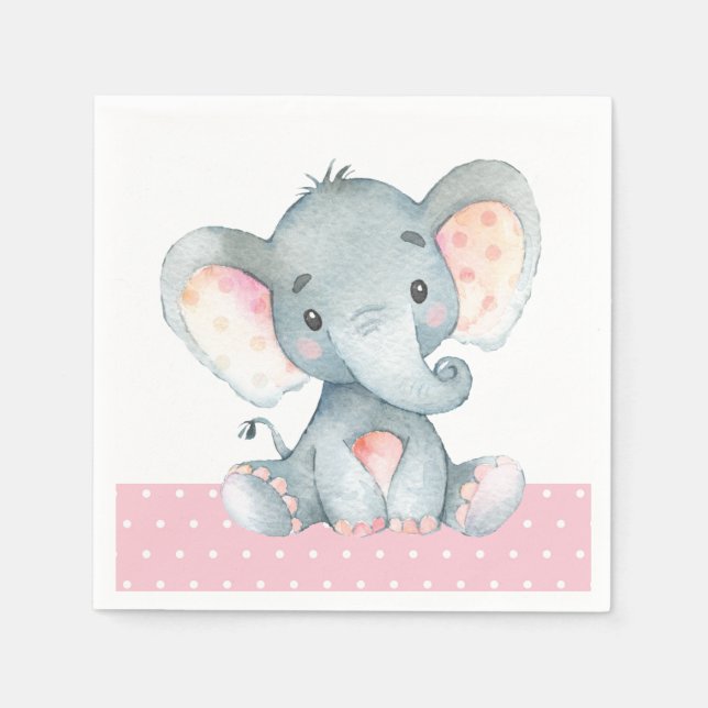 Girl Elephant Baby Shower Pink Napkins (Front)