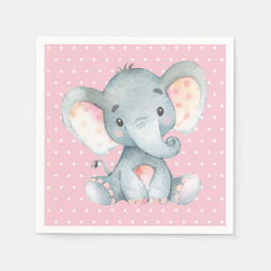 Girl Elephant Baby Shower Pink Napkins
