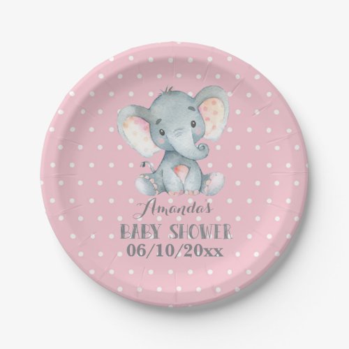 Girl Elephant Baby Shower Pink Paper Plate