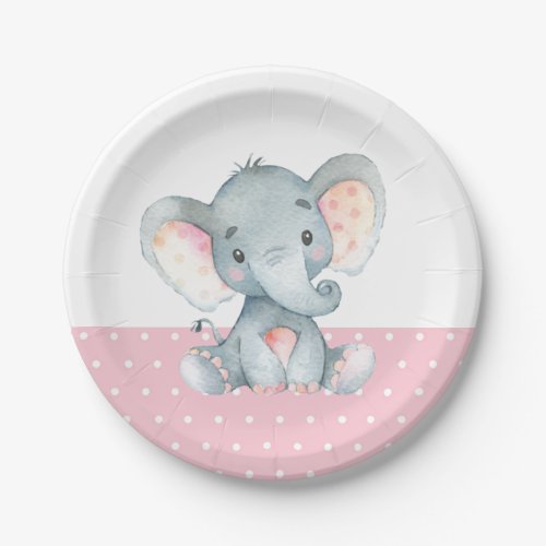 Girl Elephant Baby Shower Pink Paper Plate