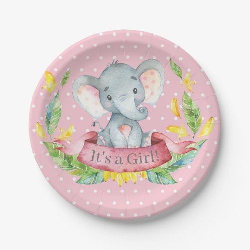 Girl Elephant Baby Shower Pink Paper Plate