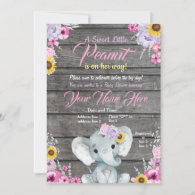 Girl Elephant Baby Shower, pink purple yellow Invitation