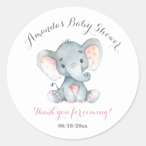 Girl Elephant Baby Shower Pink Thank You Favor Classic Round Sticker