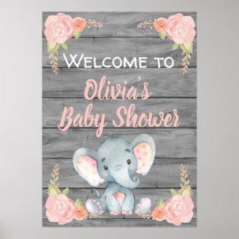 Girl Elephant Baby Shower Poster by AnnounceIt at Zazzle