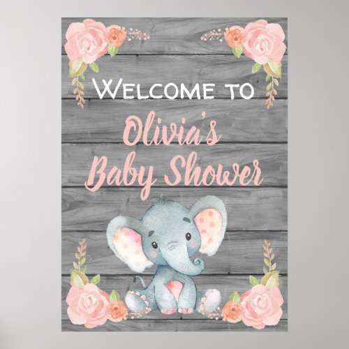 Girl Elephant Baby Shower Poster