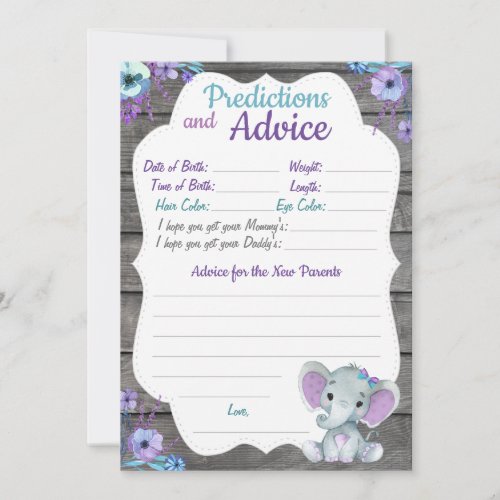 Girl Elephant Baby Shower Prediction Advice card