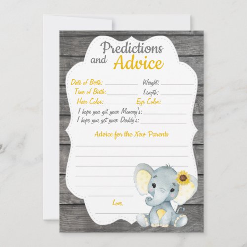 Girl Elephant Baby Shower Prediction Advice card