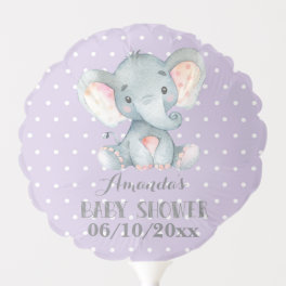 Girl Elephant Baby Shower Purple and Gray Balloon