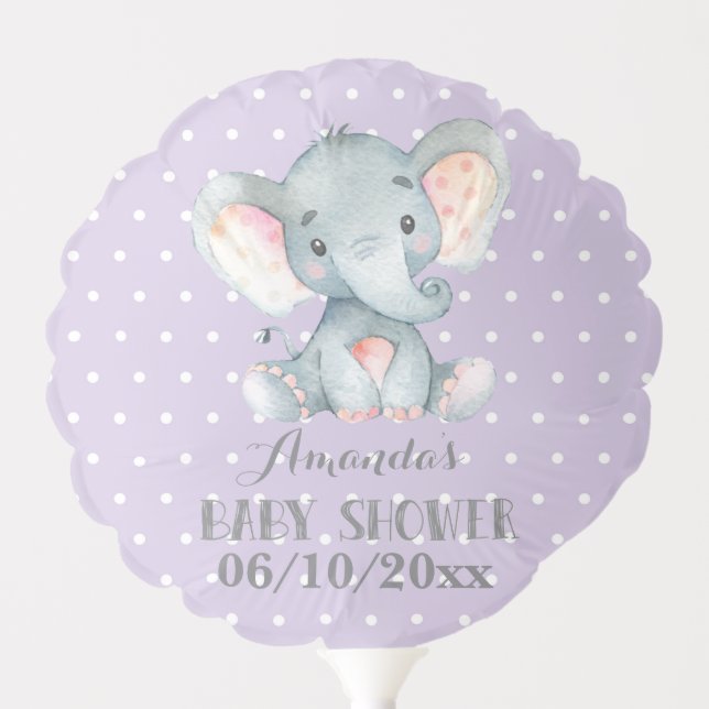 Girl Elephant Baby Shower Purple and Gray Balloon (Front)