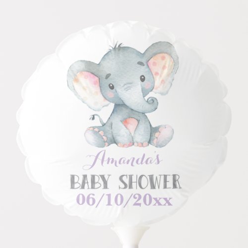 Girl Elephant Baby Shower Purple and Gray Balloon
