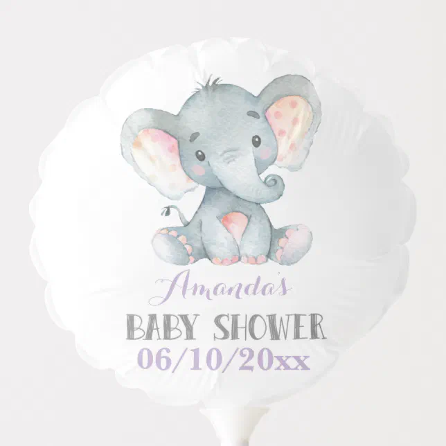 Girl Elephant Baby Shower Purple and Gray Balloon | Zazzle