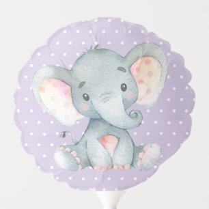 Girl Elephant Baby Shower Purple and Gray Balloon