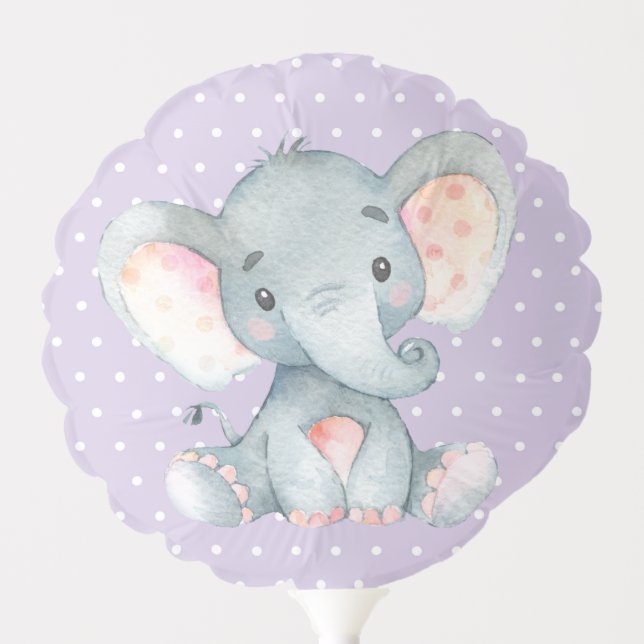 Girl Elephant Baby Shower Purple and Gray Balloon (Front)