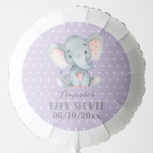 Girl Elephant Baby Shower Purple and Gray Balloon
