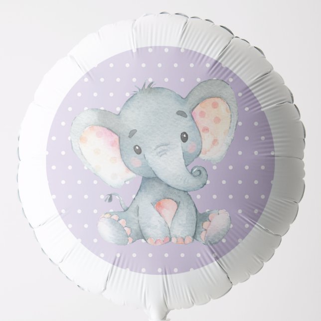 Girl Elephant Baby Shower Purple and Gray Balloon (Front)