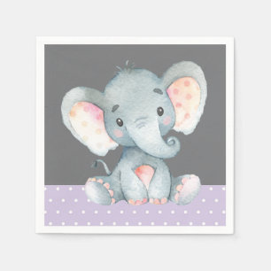 Girl Elephant Baby Shower Purple and Gray Napkins
