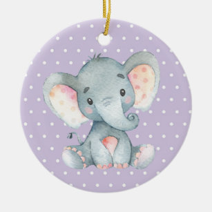 Girl Elephant Baby Shower Purple Ceramic Ornament