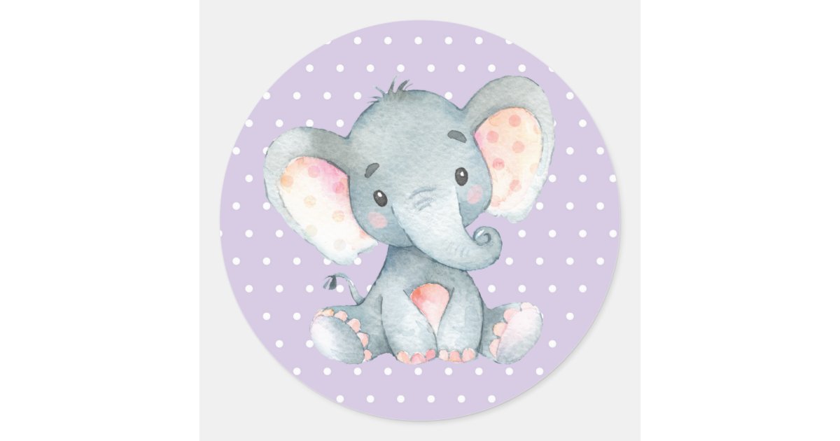 Girl Elephant Baby Shower Purple Classic Round Sticker | Zazzle