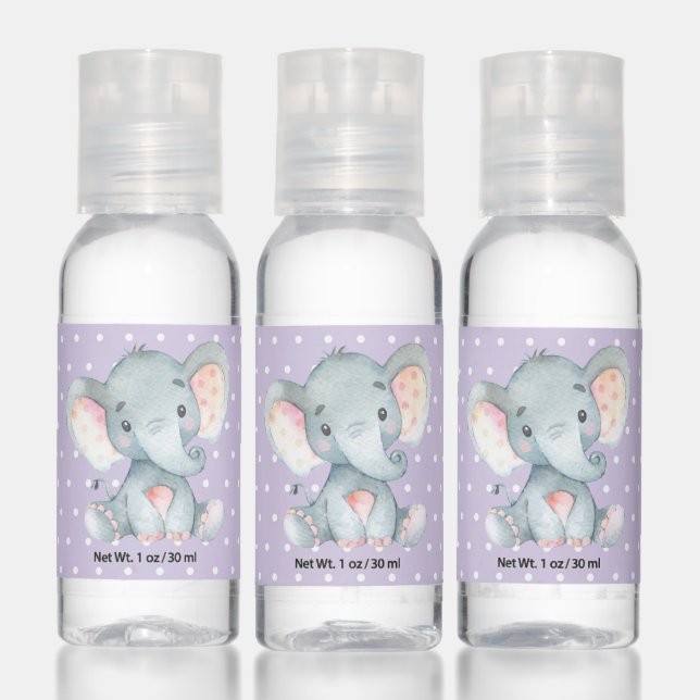 Girl Elephant Baby Shower Purple Hand Sanitizer (Set)