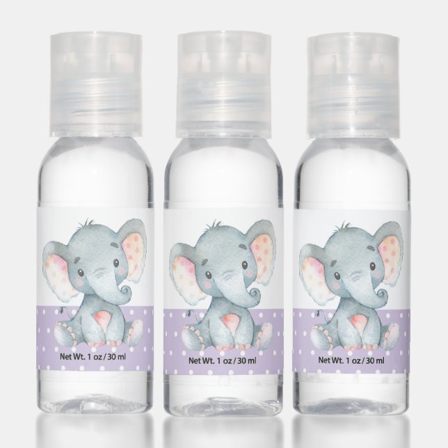 Girl Elephant Baby Shower Purple Hand Sanitizer (Set)
