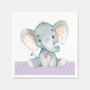 Girl Elephant Baby Shower Purple Napkins