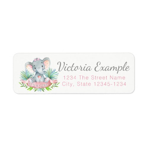 Girl Elephant Baby Shower Return Address Labels