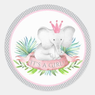 Girl Elephant Baby Shower Stickers