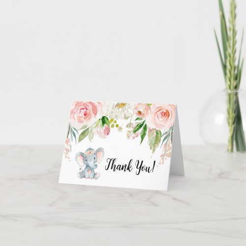 Girl Elephant Baby Shower Thank You Card 