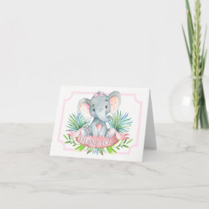 Girl Elephant Baby Shower Thank You Cards