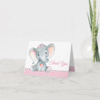 Girl Elephant Baby Shower Thank You Cards