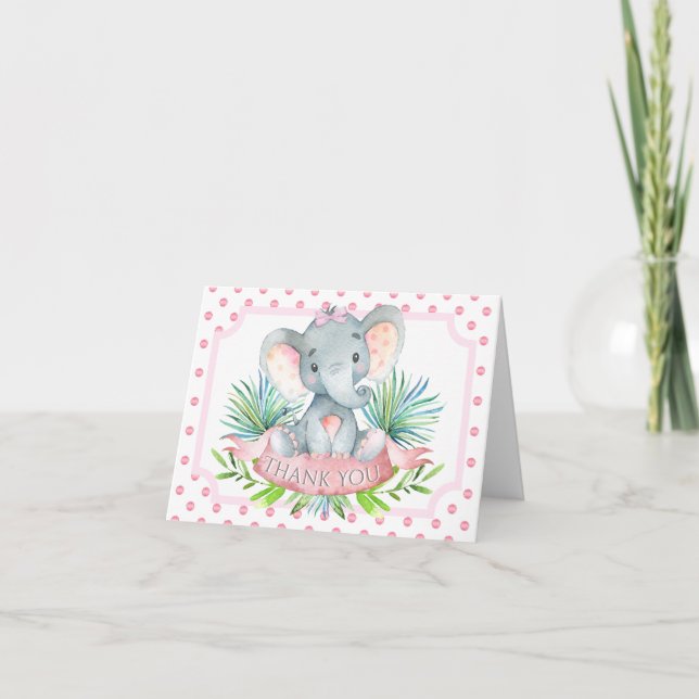 Girl Elephant Baby Shower Thank You Cards (Front)