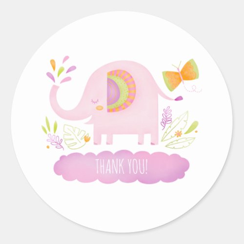 Girl Elephant Baby Shower Thank You Favor Sticker
