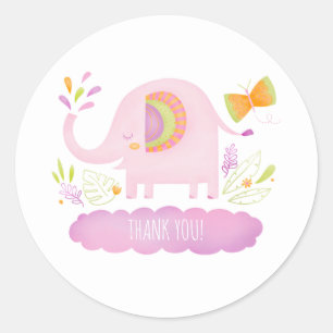Girl Elephant Baby Shower Thank You Favor Sticker