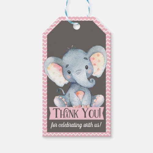 Girl Elephant Baby Shower Thank You Gift Tag