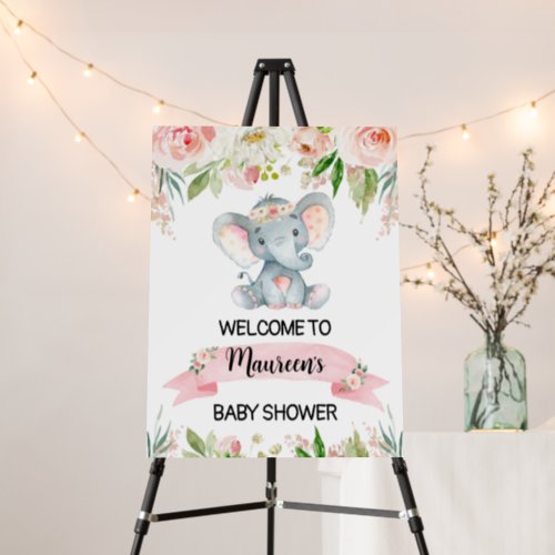 Girl Elephant Baby Shower Welcome Sign