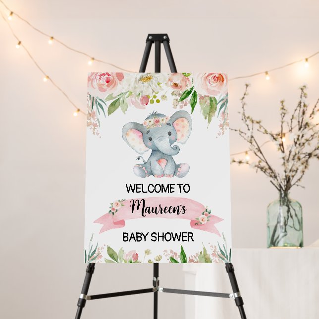 Girl Elephant Baby Shower Welcome Sign (In Situ (Stand))