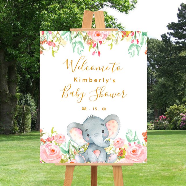 Girl Elephant Baby Shower Welcome Sign,  Foam Board (Creator Uploaded)