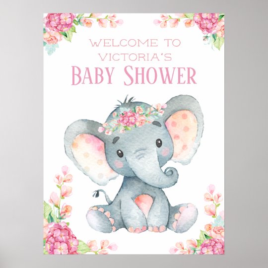 Girl Elephant Baby Shower Welcome Table Sign Zazzle Com