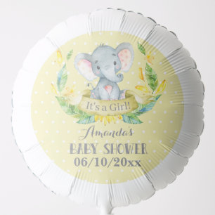 Girl Elephant Baby Shower Yellow and Gray Balloon