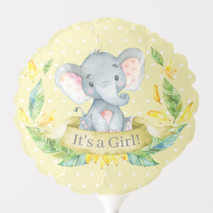 Girl Elephant Baby Shower Yellow and Gray Balloon