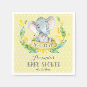 Girl Elephant Baby Shower Yellow and Gray Napkins