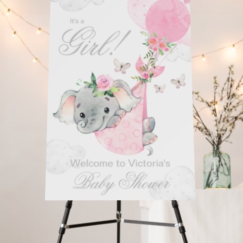 Girl Elephant Balloon Baby Shower Welcome Sign