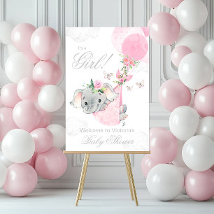 Girl Elephant Balloon Baby Shower Welcome Sign