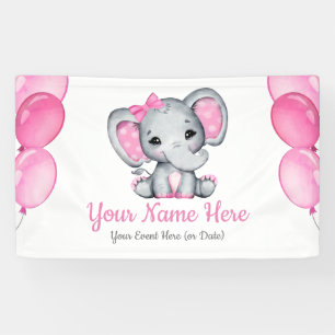 Girl Elephant Banner Pink Sign Decor Backdrop