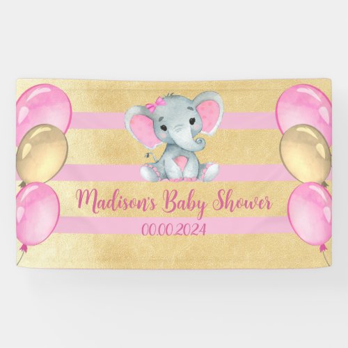 Girl Elephant Banner Sign Table Decor Gold Pink