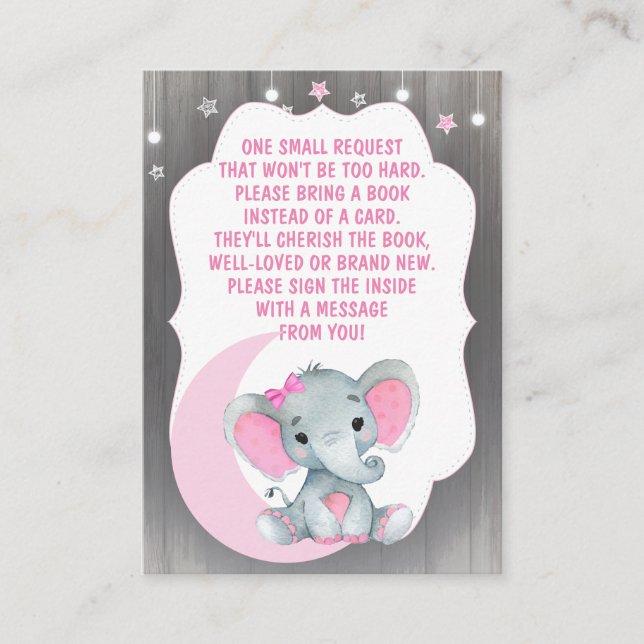 Girl Elephant Book Request Card for Baby Shower  (Front)
