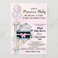 Girl Elephant Covid Baby Shower By Mail Invitation