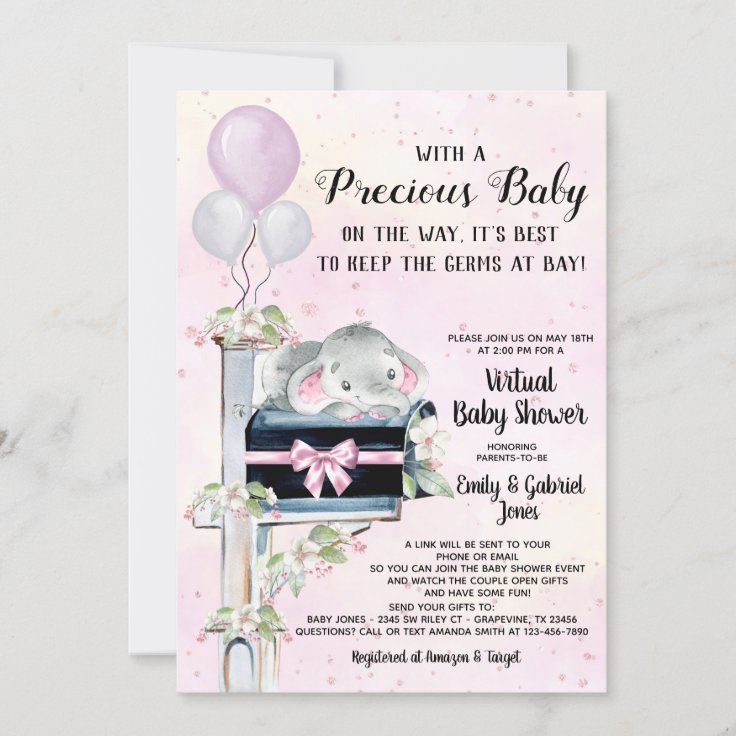 Girl Elephant Covid Baby Shower By Mail Invitation Zazzle