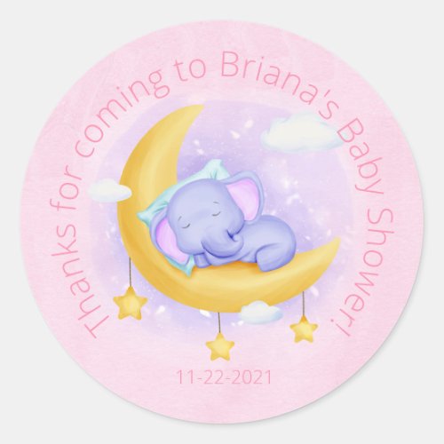 Girl Elephant Cute Baby Shower Favor Stickers