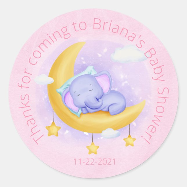 Girl Elephant Cute Baby Shower Favor Stickers (Front)
